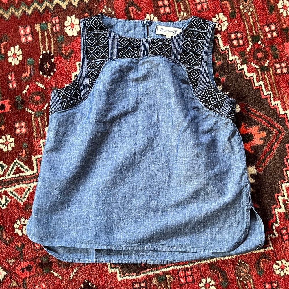 Madewell Cotton-Linen Embroidered Chambray Sleeveless Top – Size S
